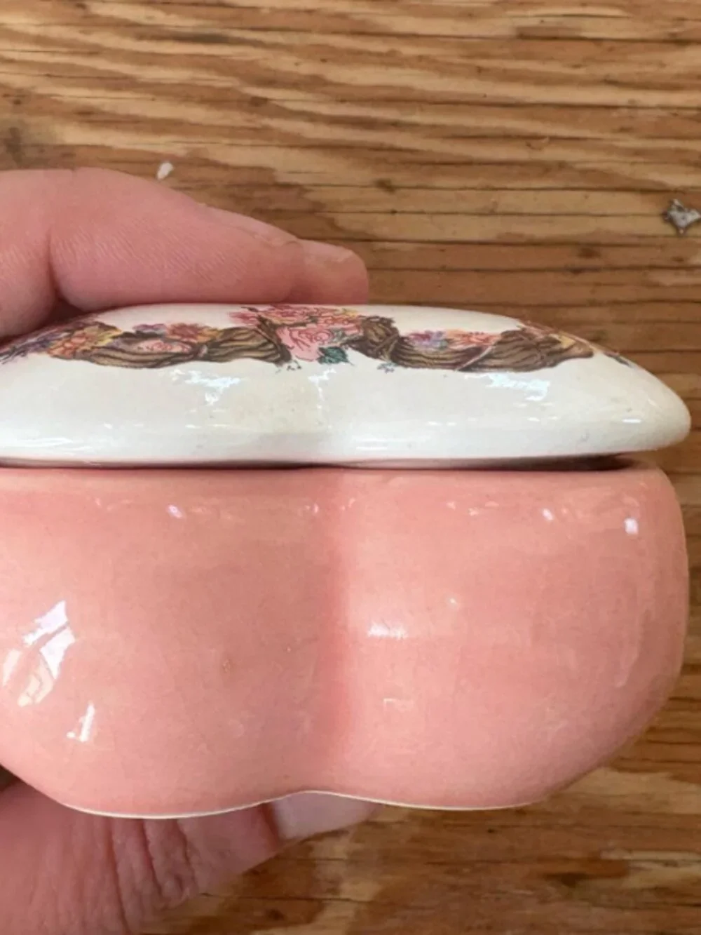 Vintage Ceramic Heart Trinket Box – Signed Floral Jewelry Storage